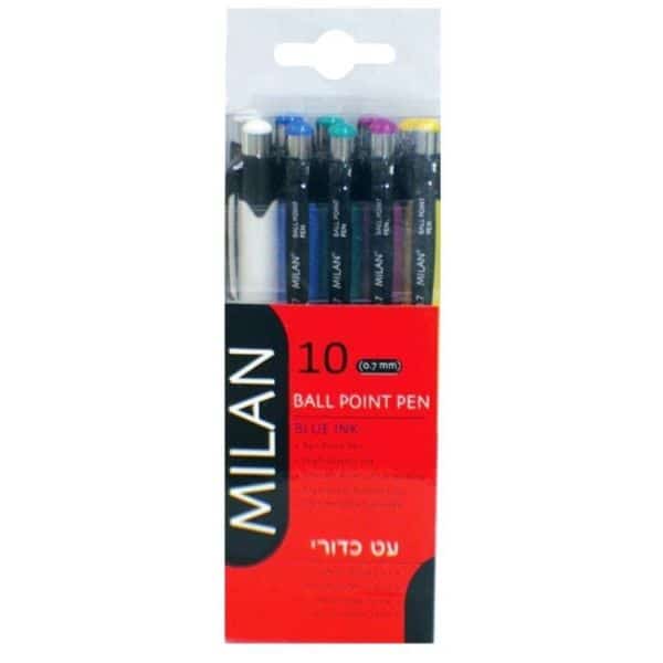 סט 10 עטים כדוריים 0.7 עם לחצן MILAN כחול