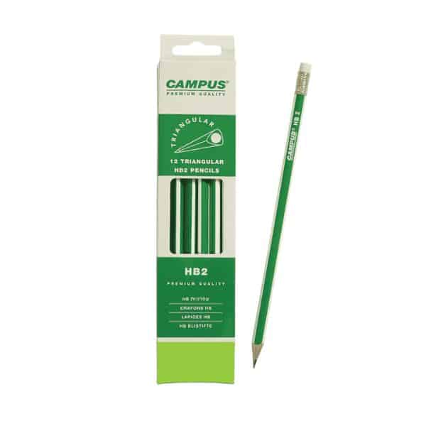 סט 12 עפרונות משולשים HB2 עם מחק קמפוס