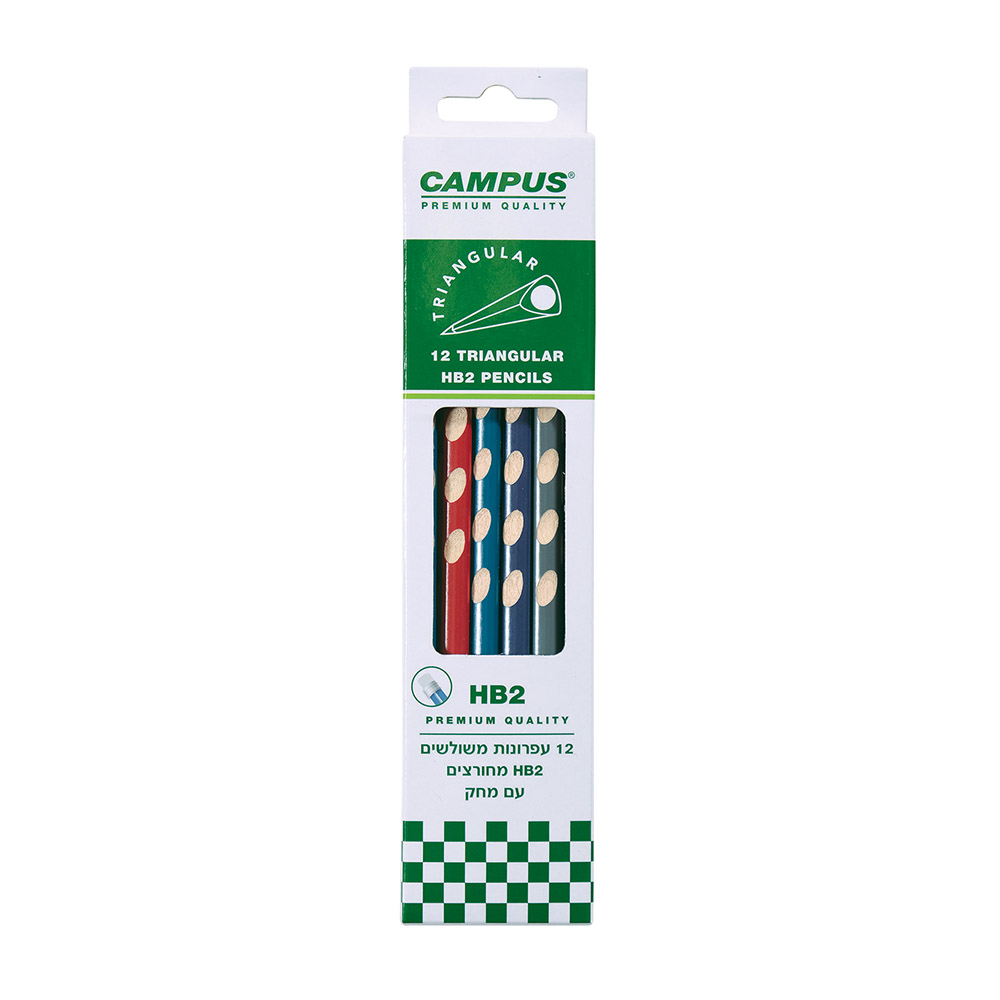 סט 12 עפרונות משולשים HB מחורצים מעורב קמפוס