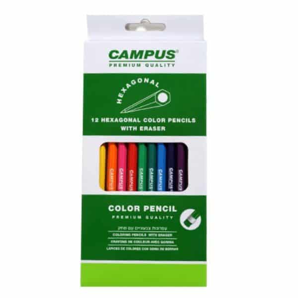 סט 12 עפרונות צבעוניים+מחק קמפוס