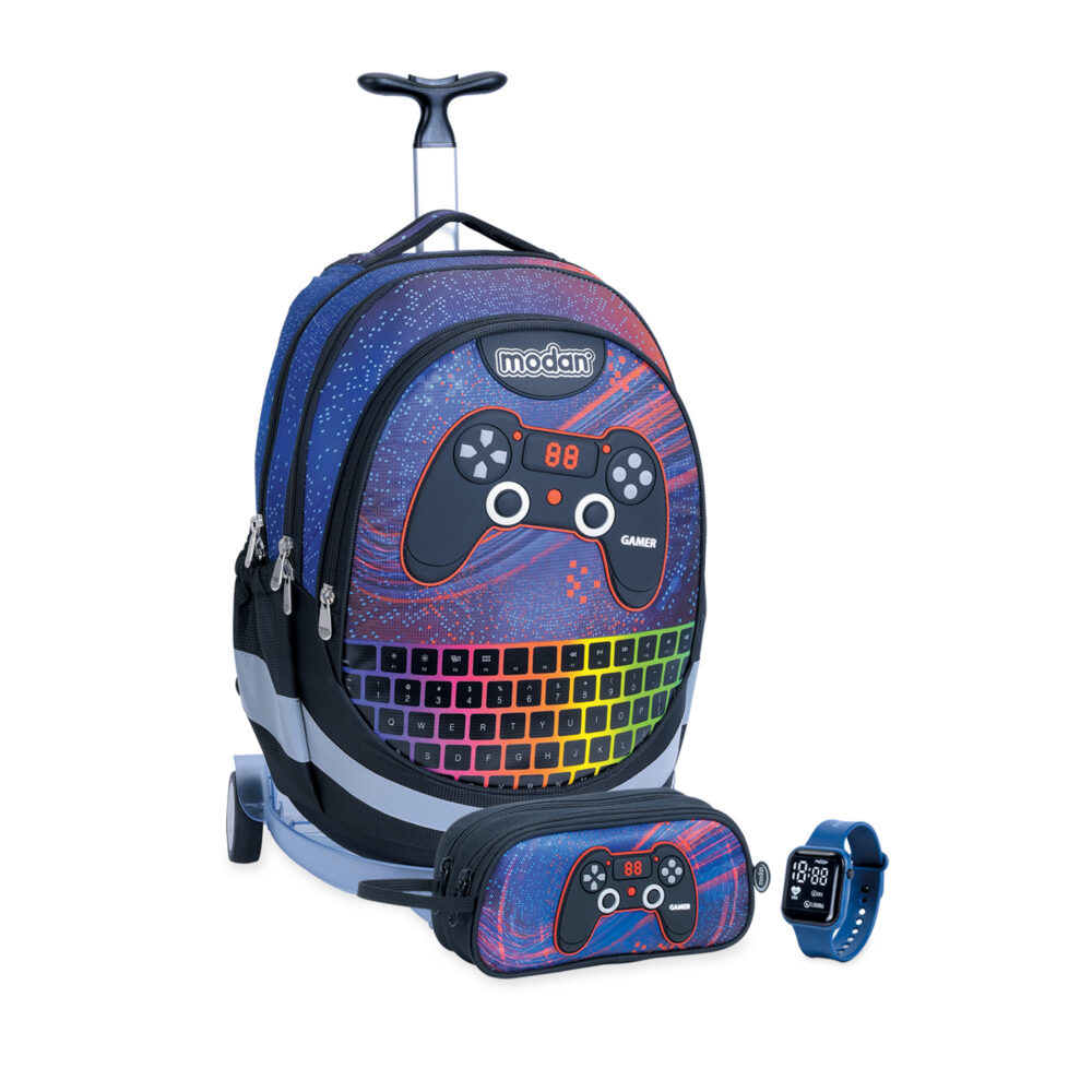 תיק טרולי וקלמר גיימר צבעוני אדום 88