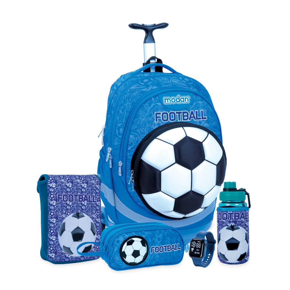 מארז מנצח כדורגל רקע כחול תא כדור בולט לבן