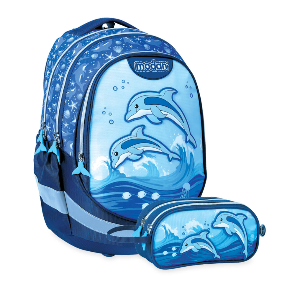 תיק אורטופדי וקלמר דולפינים קופצים מעל המים