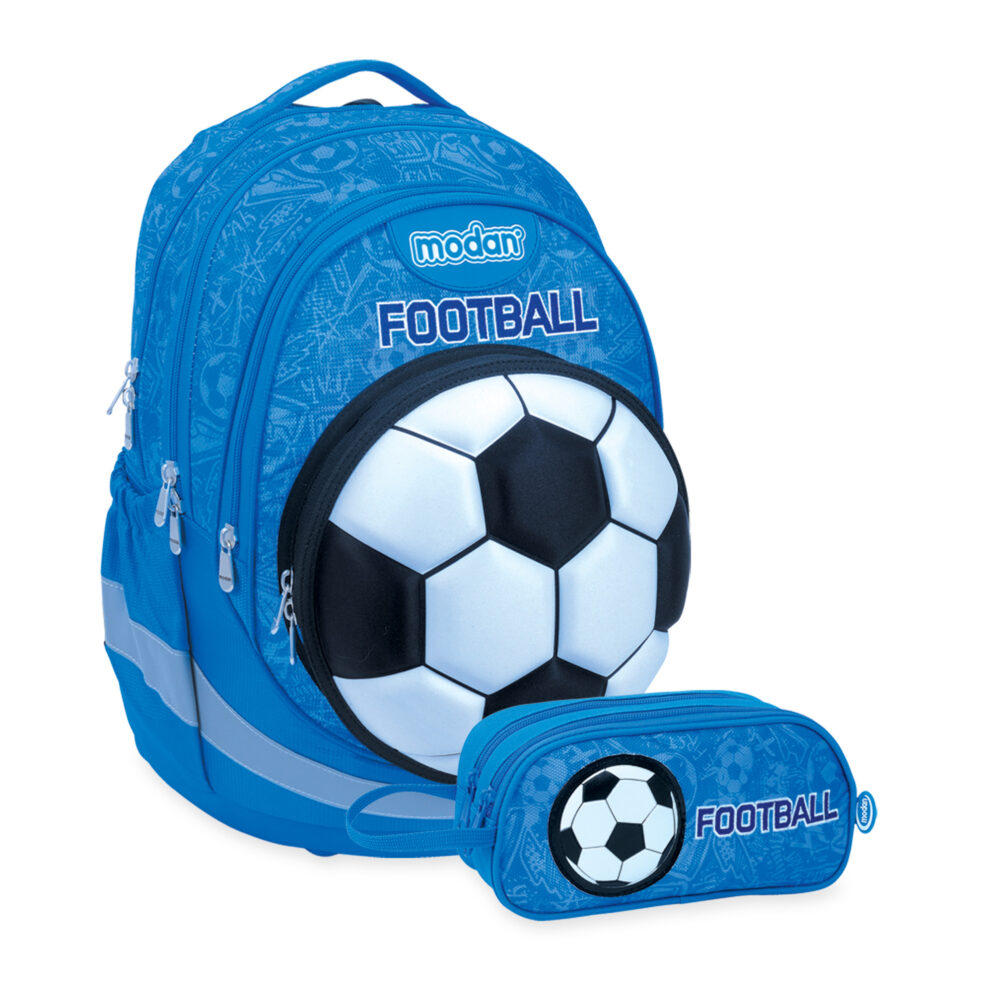 תיק אורטופדי וקלמר כדורגל כחול תא כדול בולט