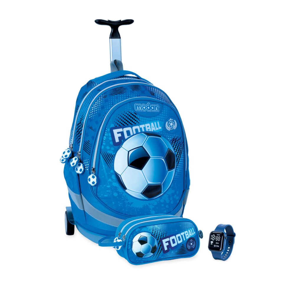 תיק טרולי וקלמר כדורגל FOOTBALL כחול