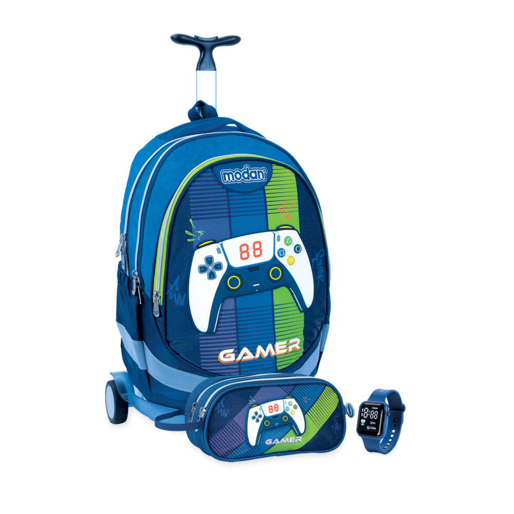 תיק טרולי וקלמר גיימר פסים ג'ויסטיק לבן