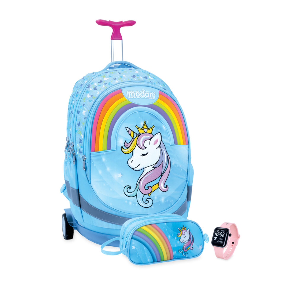 תיק טרולי וקלמר חד קרן תכלת קשת בענן