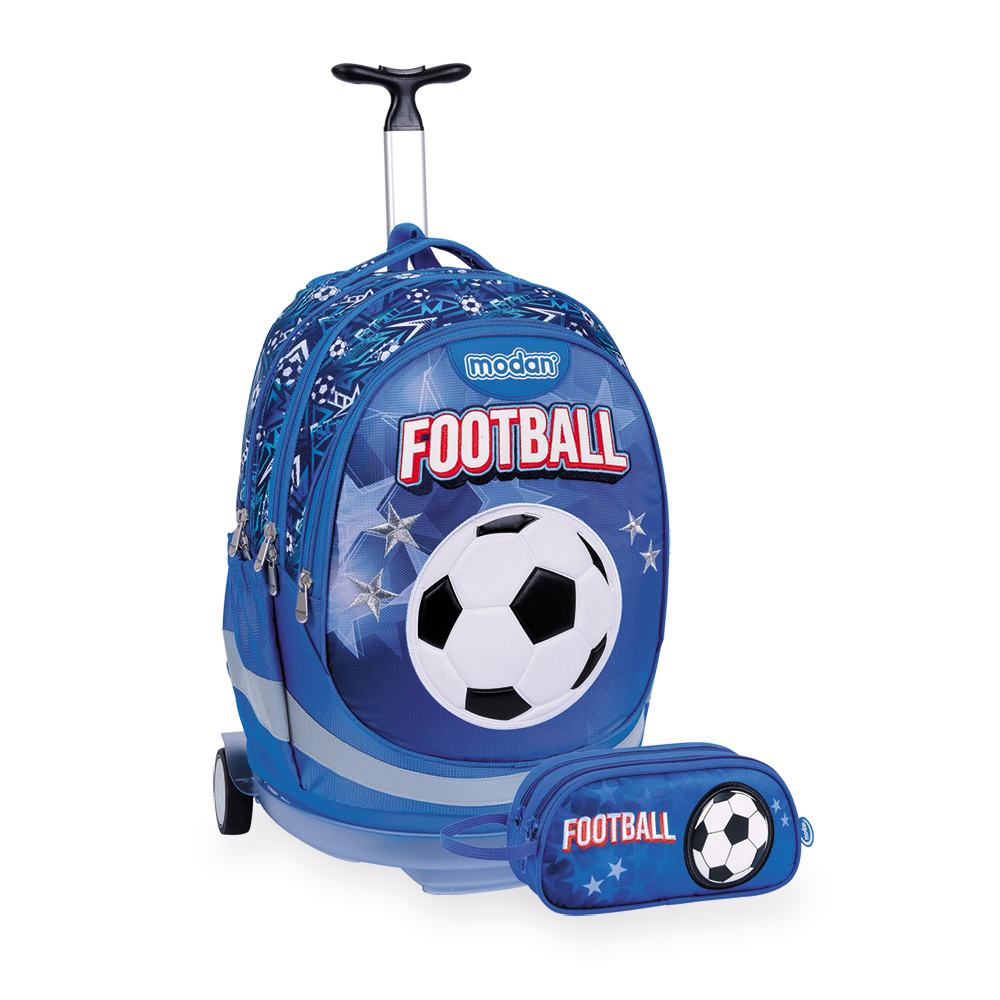 תיק טרולי וקלמר כדורגל כוכבים FOOTBALL באדום