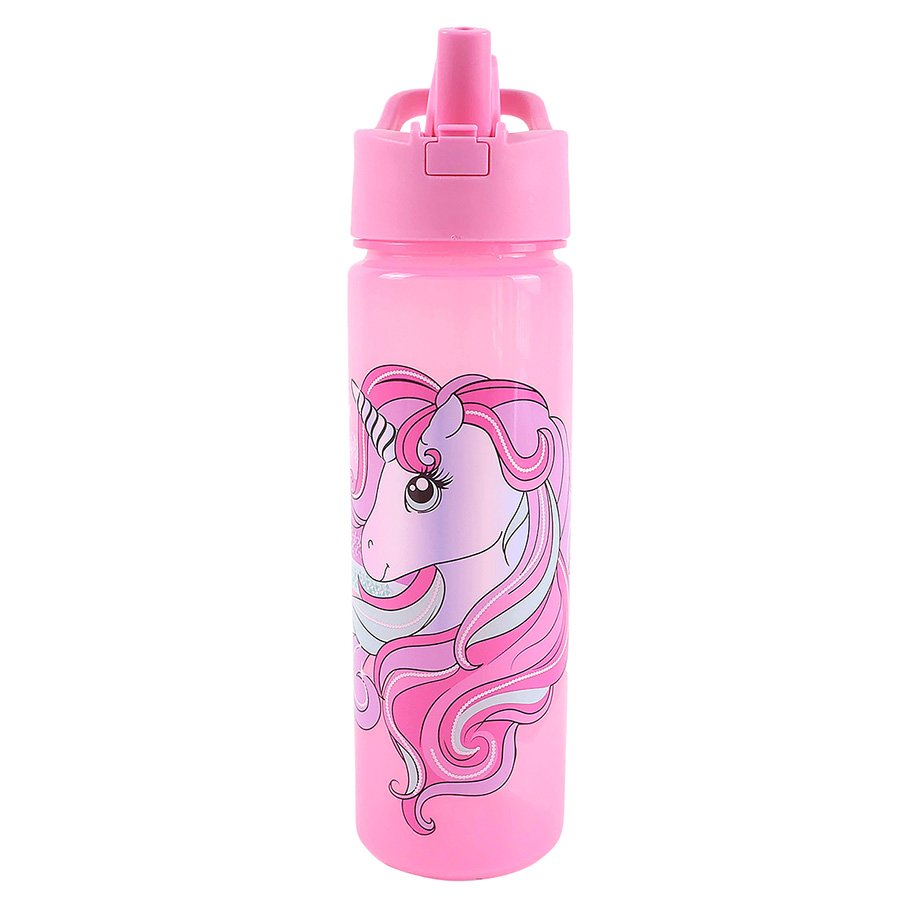 בקבוק שקוף עם לחצן חד קרן ורוד 600מ"ל