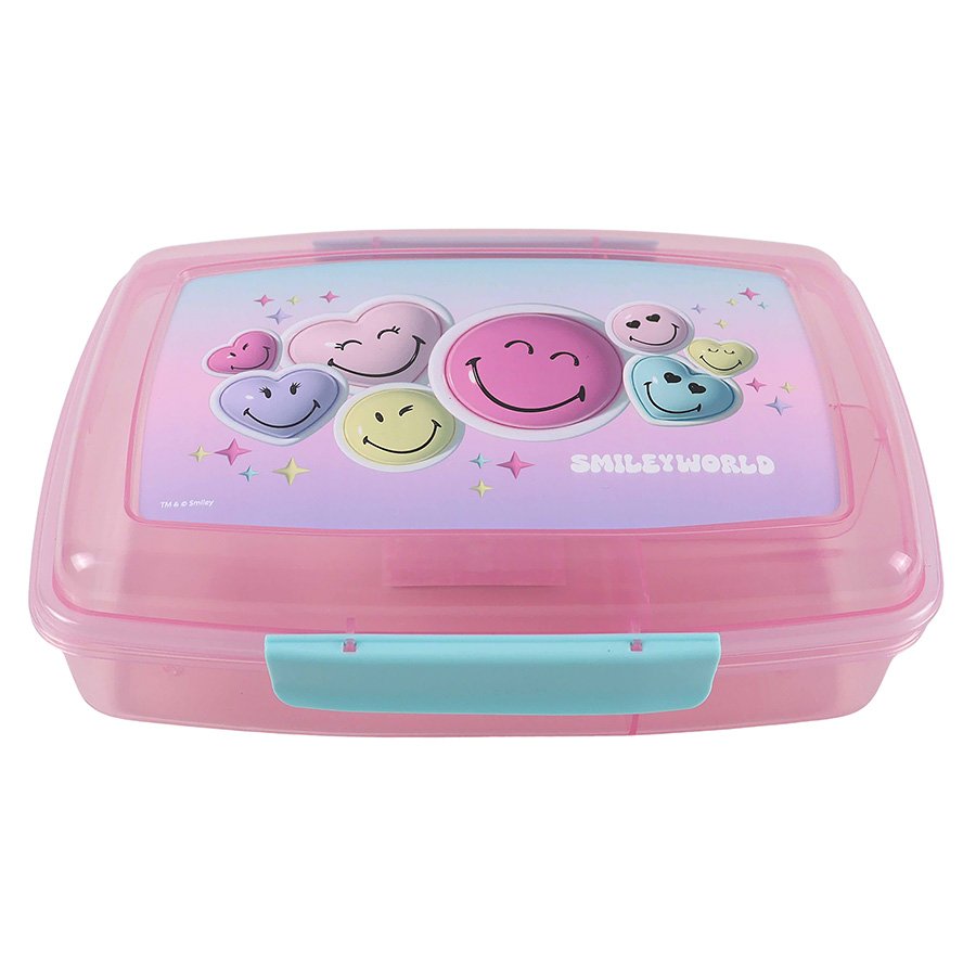קופסת אוכל מחולקת 2 קליפסים סמיילי בועות