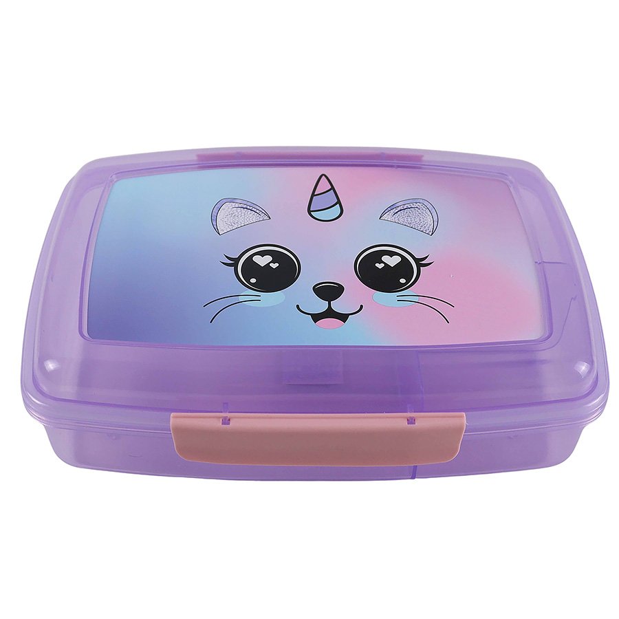 קופסת אוכל מחולקת 2 קליפסים חד קרן חתול