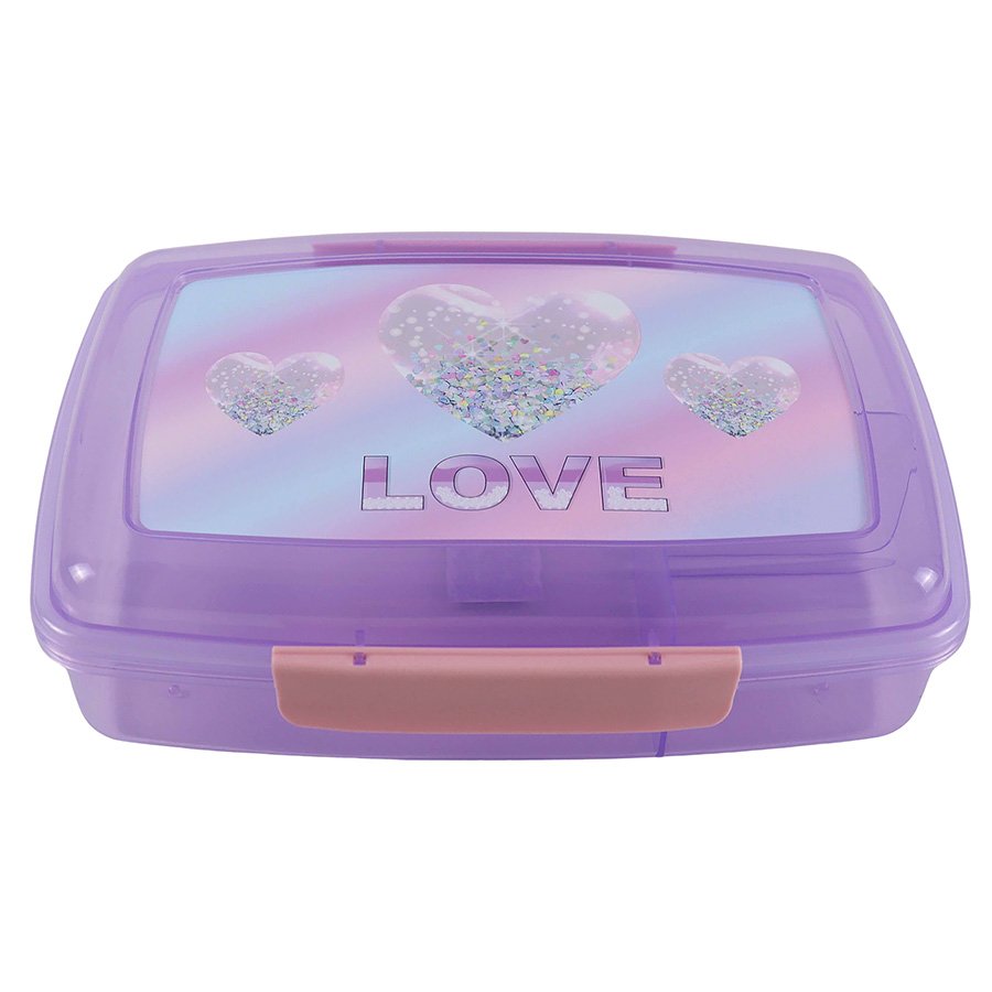 קופסת אוכל מחולקת 2 קליפסים לב קונפטי